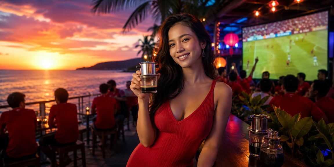 Người dùng theo dõi bóng đá và cá cược tại Phú Quốc bên ly cà phê – quyền lợi VIP sv386